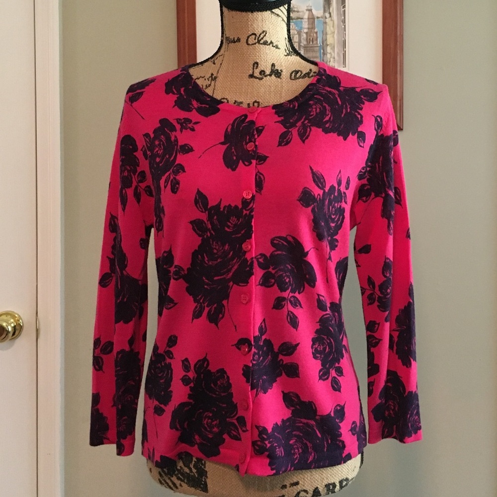 SOLD - Garnet Hill Eco Pink Blue Merino Wool Cardigan